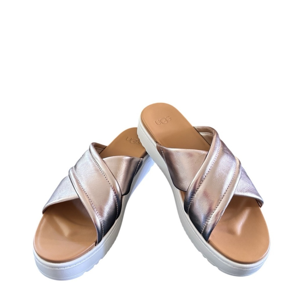 UGG Women's Zayne Crossband Slide Platform Sandal Sz 9.5 Rose Gold Cushion NIB